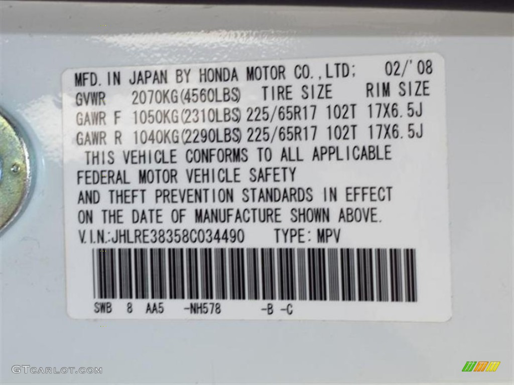 2008 CR-V LX - Taffeta White / Gray photo #20