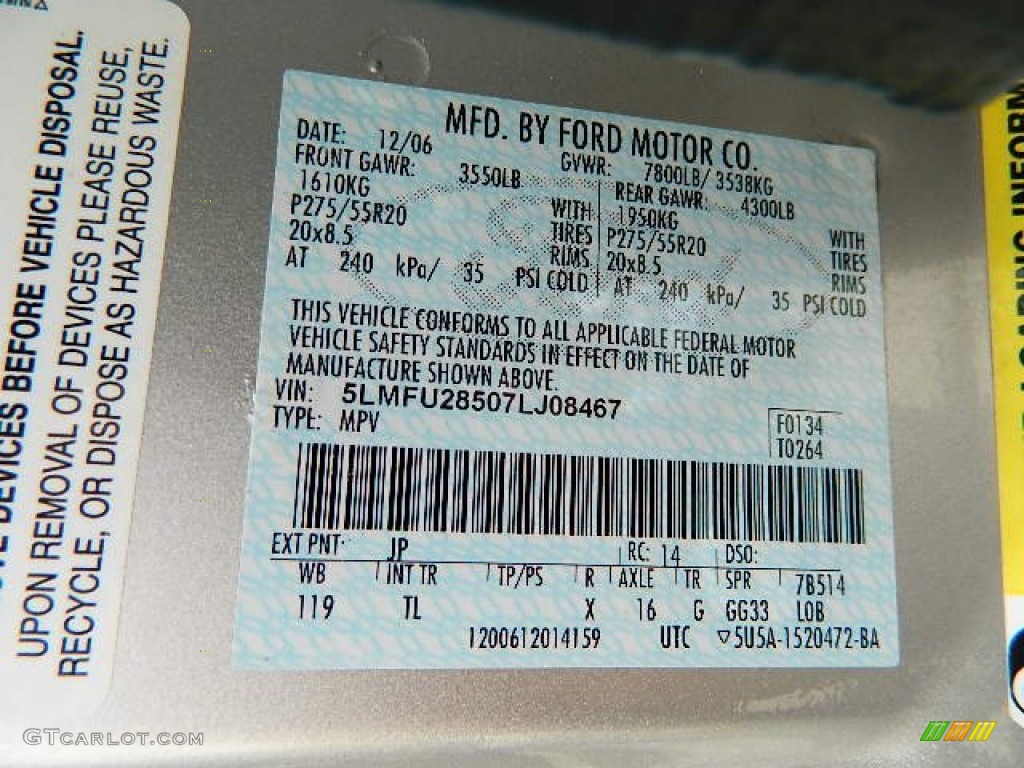 2007 Lincoln Navigator Elite 4x4 Color Code Photos
