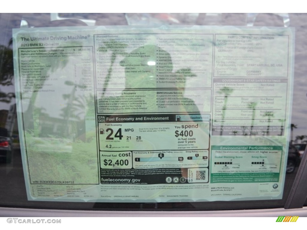 2013 BMW X3 xDrive 28i Window Sticker Photo #65030544