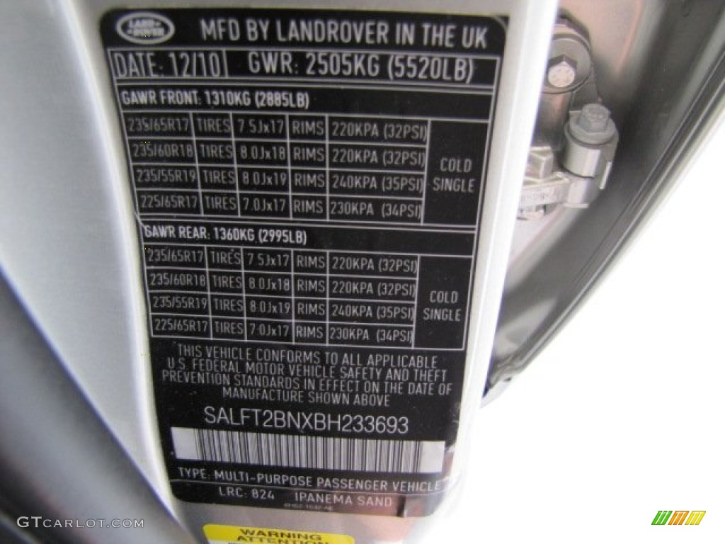 2011 LR2 Color Code 824 for Zermatt Silver Metallic Photo #65035121