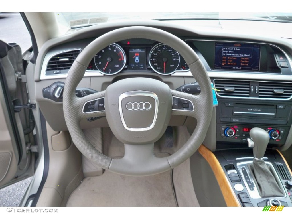 2010 Audi A5 2.0T quattro Coupe Linen Beige Steering Wheel Photo #65037410