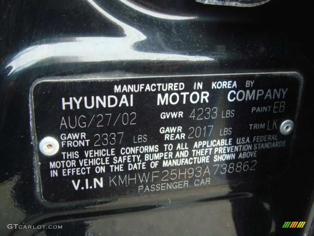 2003 Hyundai Sonata LX V6 Color Code Photos