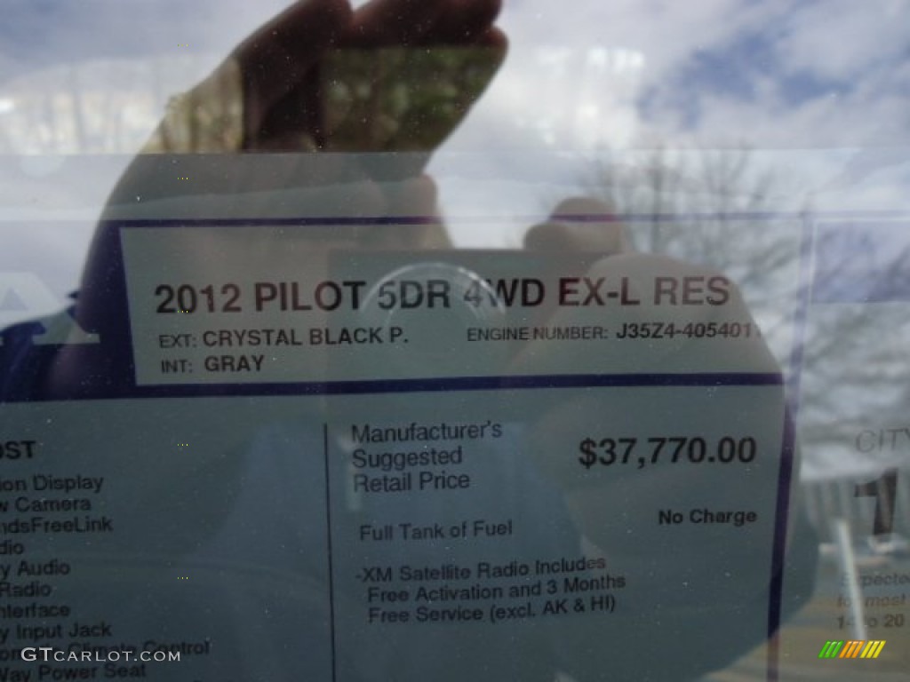 2012 Pilot EX-L 4WD - Crystal Black Pearl / Gray photo #40