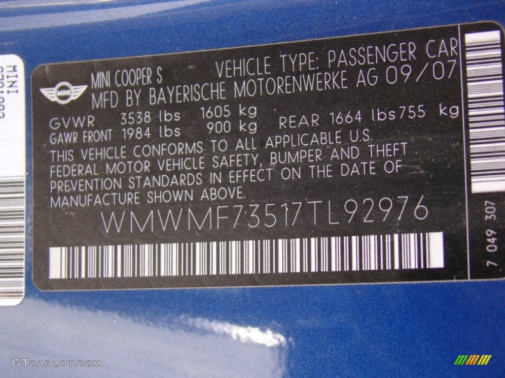 2007 Cooper S Hardtop - Lightning Blue Metallic / Grey/Carbon Black photo #25