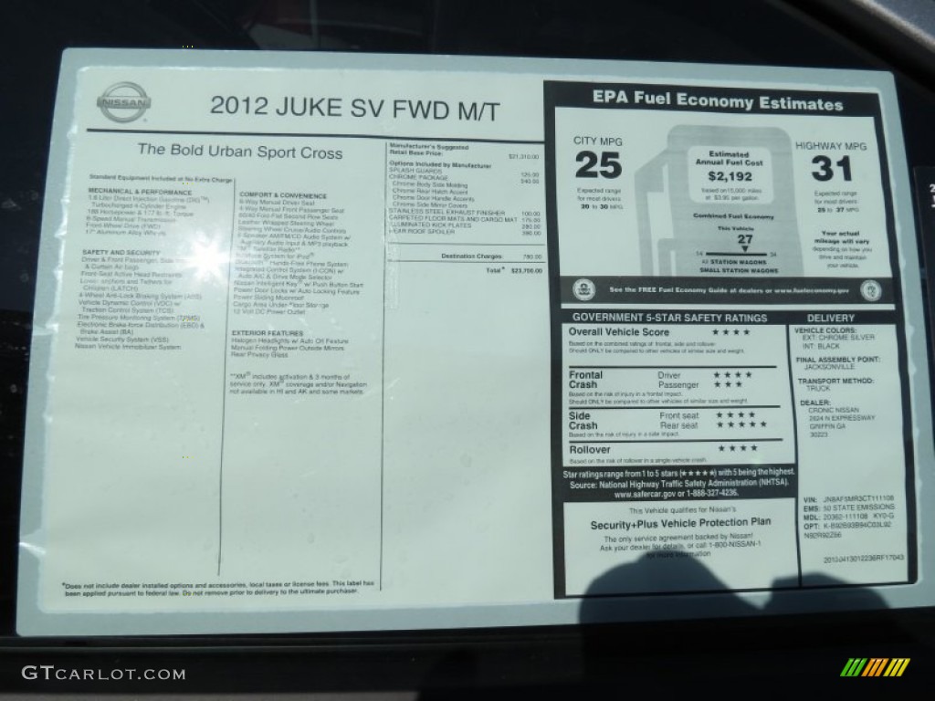 2012 Nissan Juke SV Window Sticker Photo #65106208