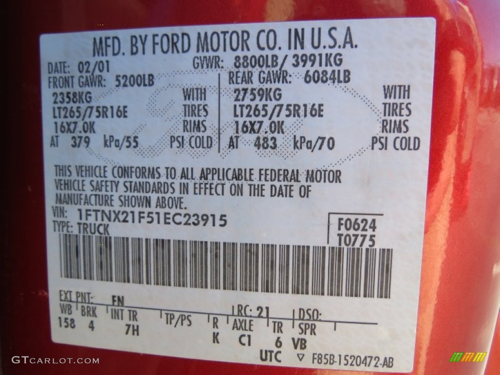 2001 F250 Super Duty Color Code FN for Toreador Red Metallic Photo #65107460