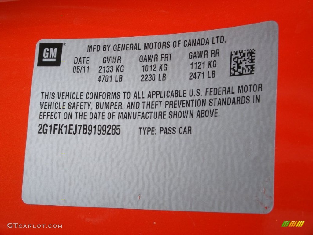 2011 Chevrolet Camaro SS/RS Coupe Info Tag Photo #65122336