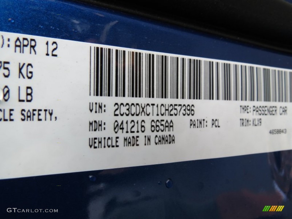 2012 Charger Color Code PCL for Blue Streak Pearl Photo #65139626