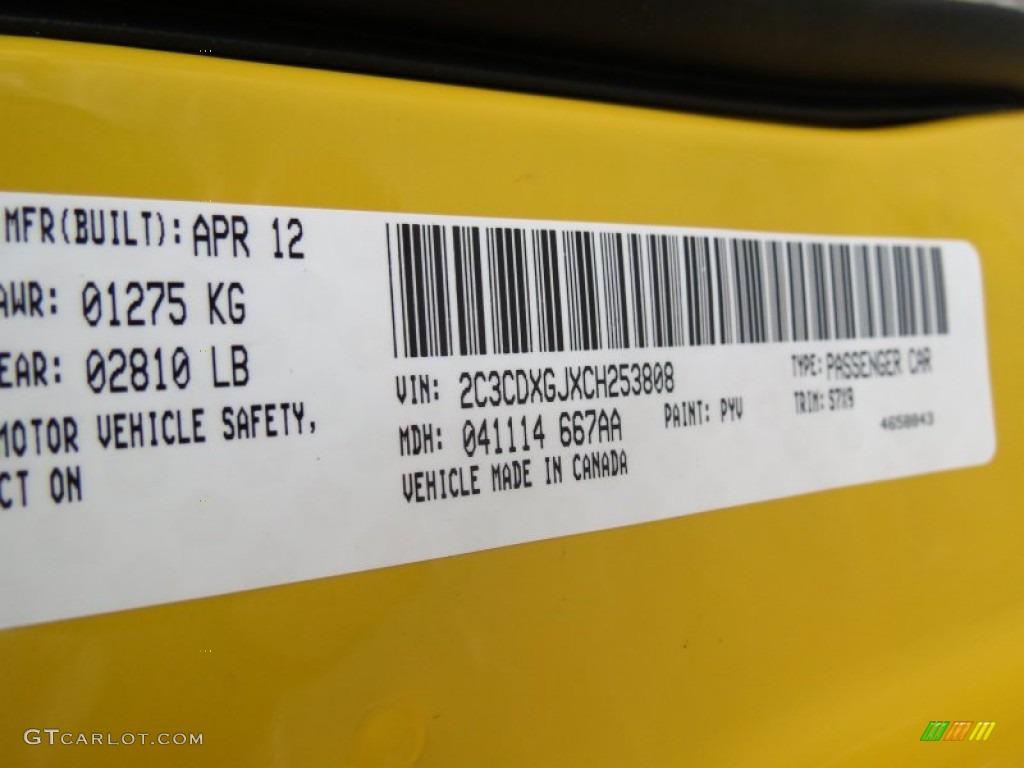 2012 Charger Color Code PYV for Stinger Yellow Photo #65139765