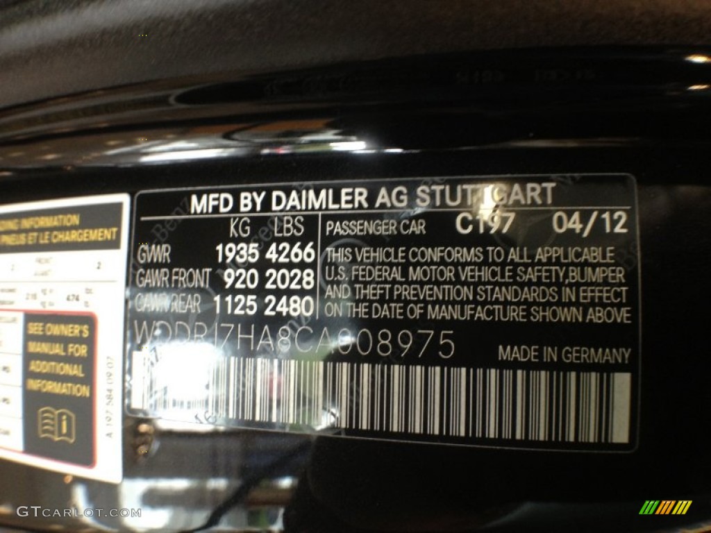 2012 SLS Color Code 197 for Obsidian Black Metallic Photo #65140161