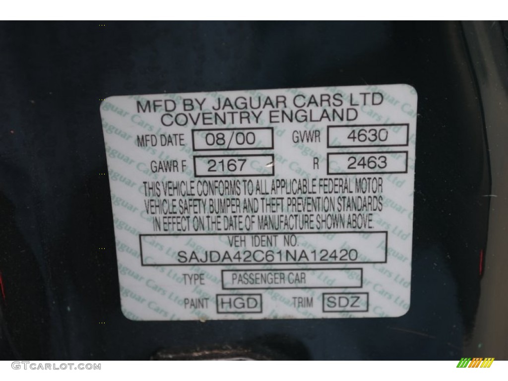 2001 Jaguar XK XK8 Convertible Color Code Photos