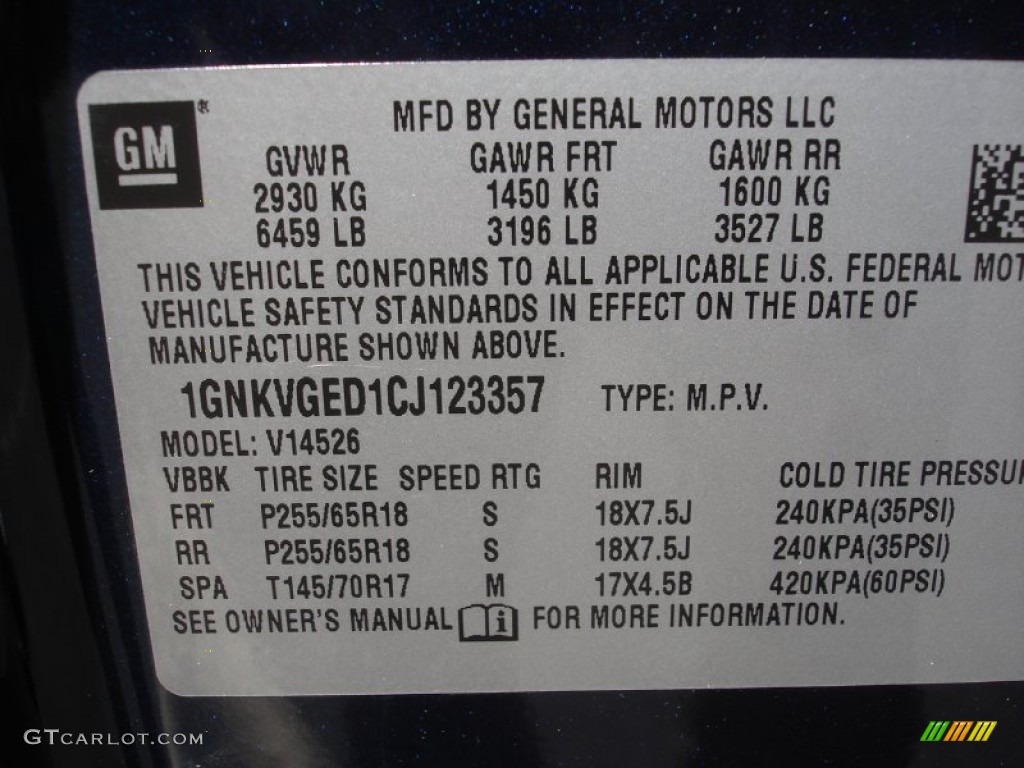 2012 Traverse LT AWD - Dark Blue Metallic / Ebony photo #15