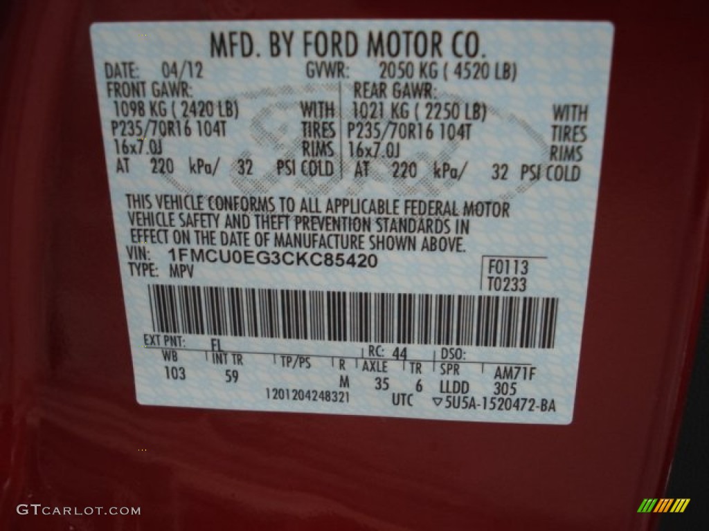 2012 Escape Limited V6 - Toreador Red Metallic / Charcoal Black photo #18