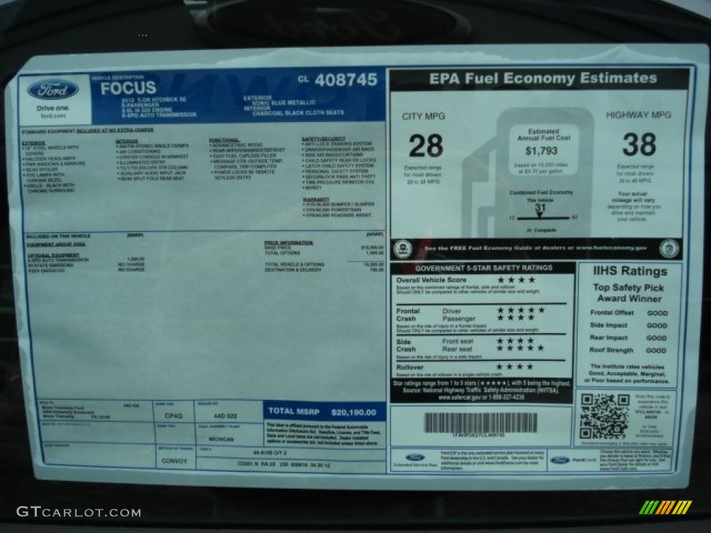 2012 Focus SE 5-Door - Blue Candy Metallic / Charcoal Black photo #19