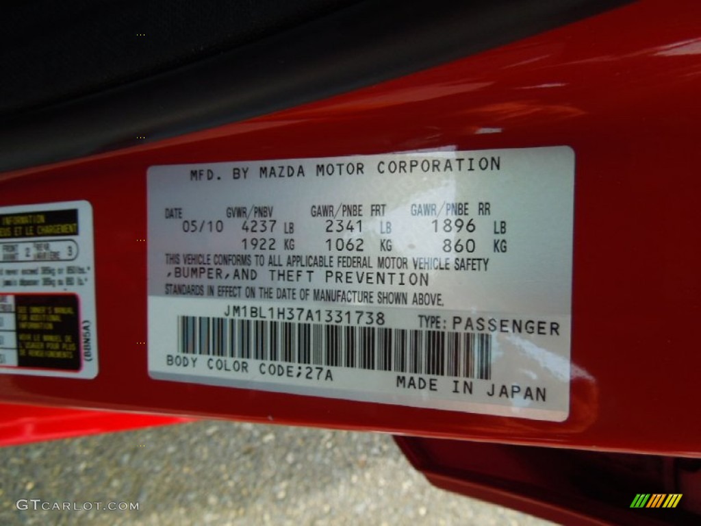 2010 MAZDA3 Color Code 27A for True Red Photo #65183343