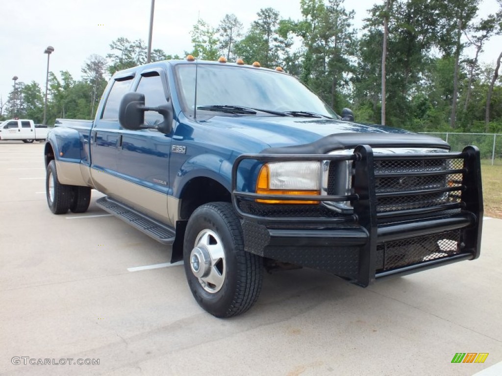 2000 F350 Super Duty Lariat Crew Cab 4x4 Dually - Island Blue Metallic / Medium Parchment photo #1
