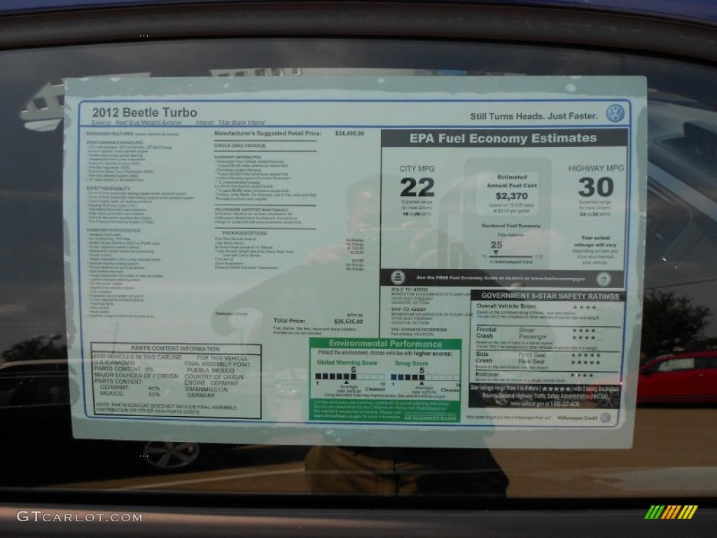 2012 Volkswagen Beetle Turbo Window Sticker Photo #65196945
