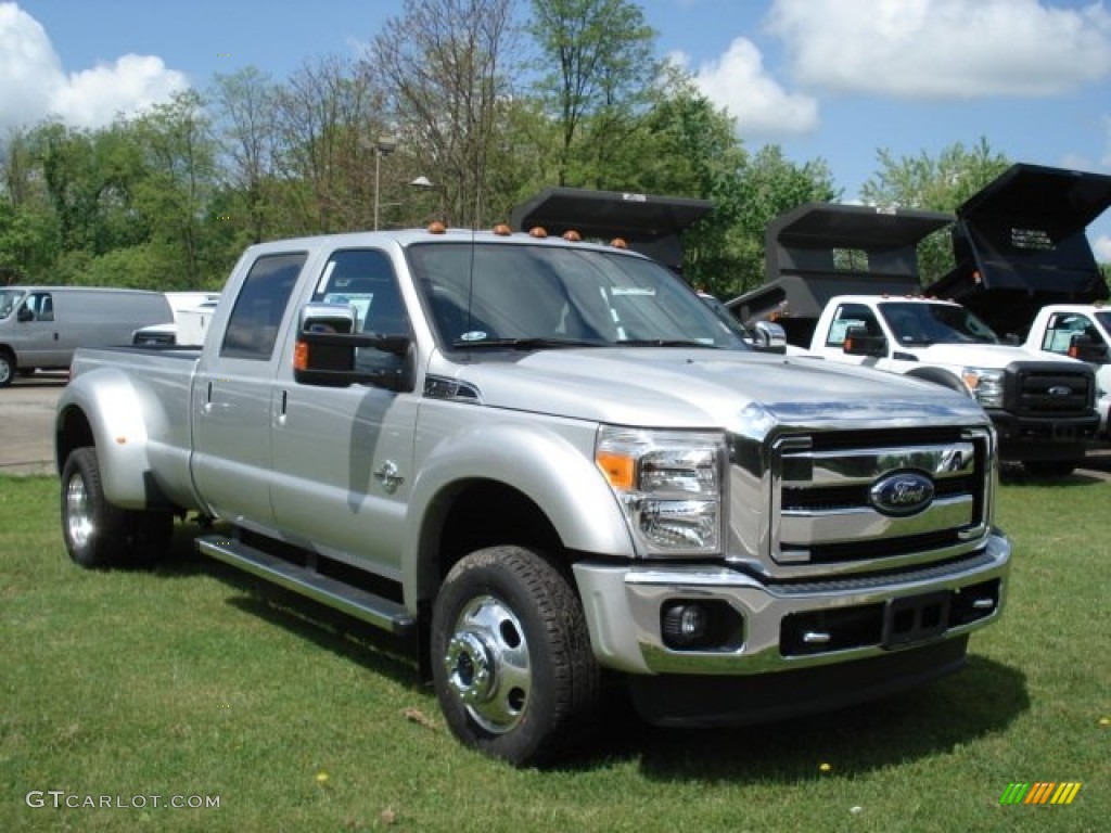 Ingot Silver 2012 Ford F450 Super Duty Lariat Crew Cab 4x4 Dually Exterior Photo #65204610
