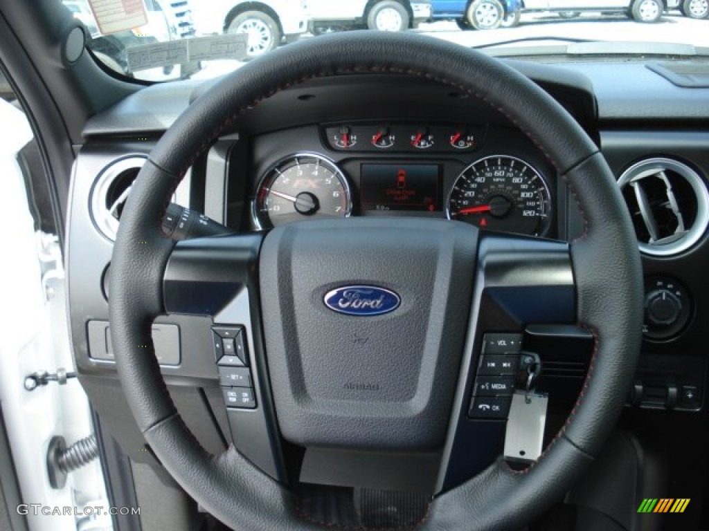 2012 Ford F150 FX4 SuperCrew 4x4 FX Sport Appearance Black/Red Steering Wheel Photo #65206312