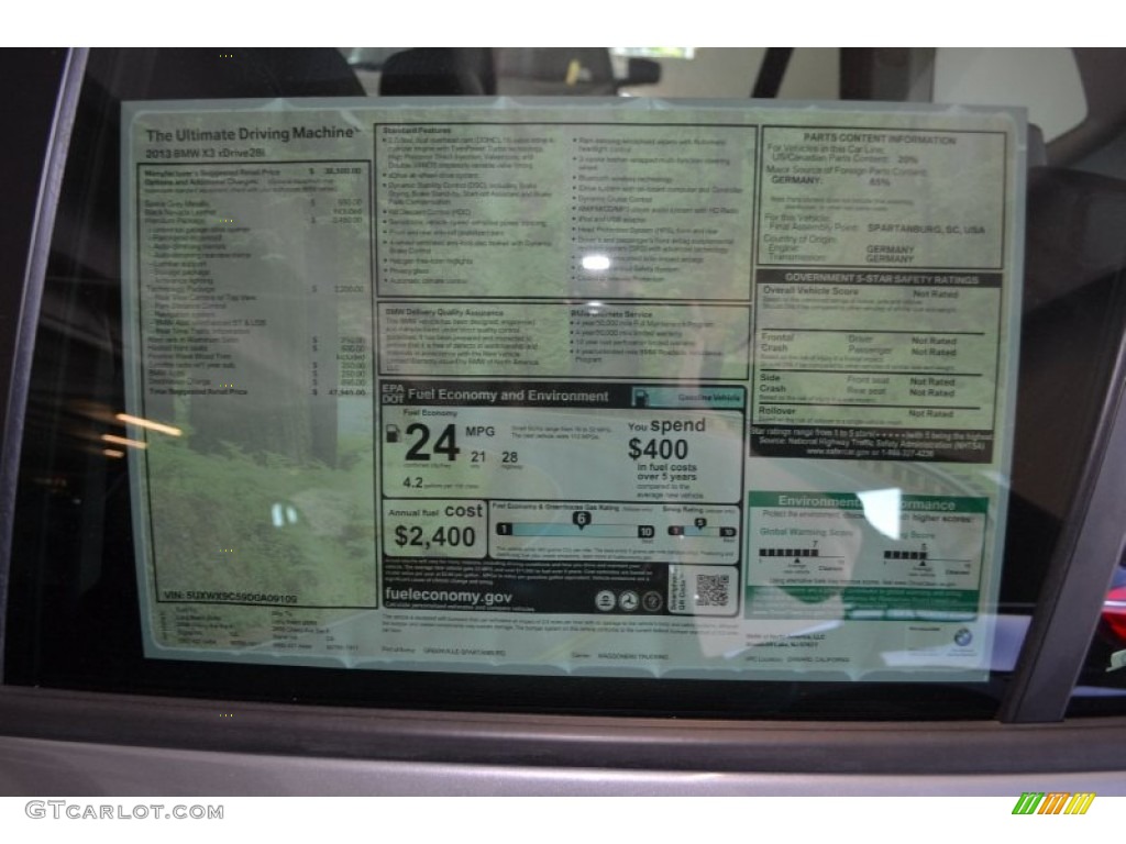 2013 BMW X3 xDrive 28i Window Sticker Photo #65210888