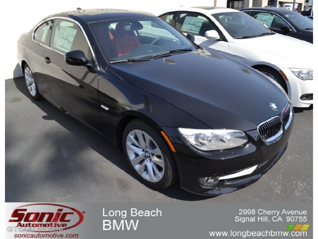 2012 3 Series 328i Coupe - Jet Black / Coral Red/Black photo #1