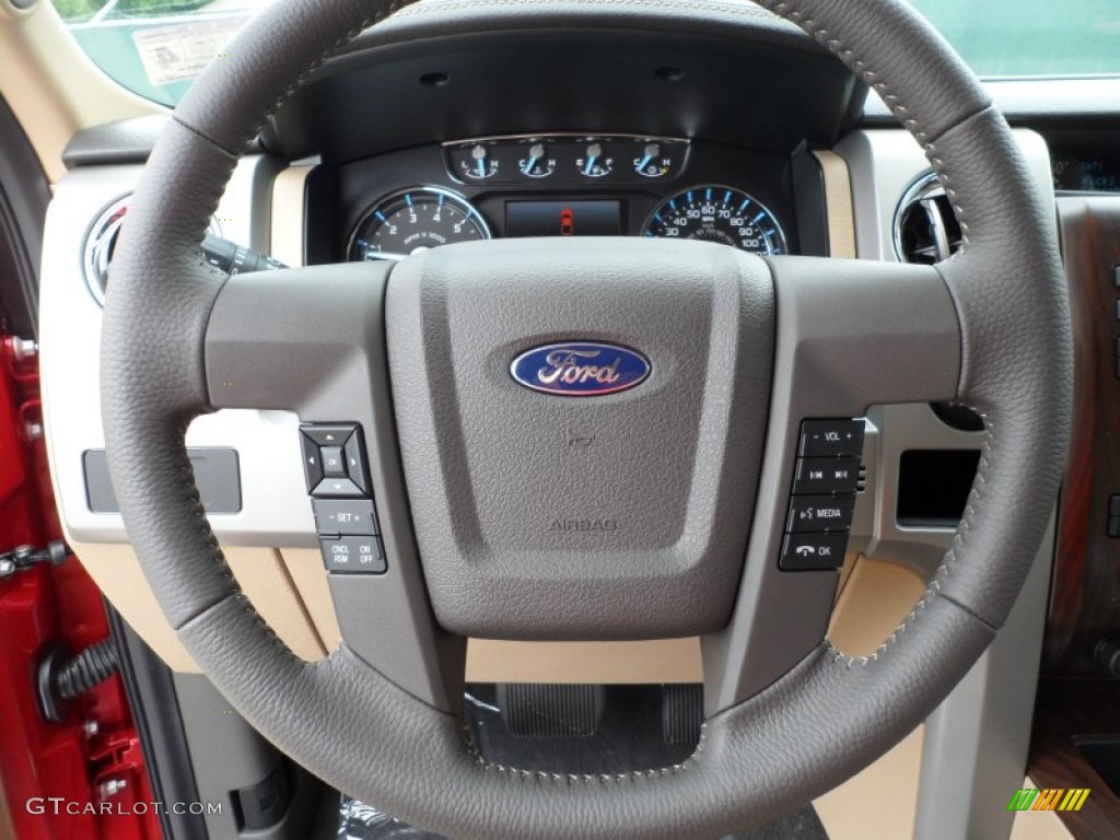 2012 Ford F150 Lariat SuperCrew Pale Adobe Steering Wheel Photo #65220563