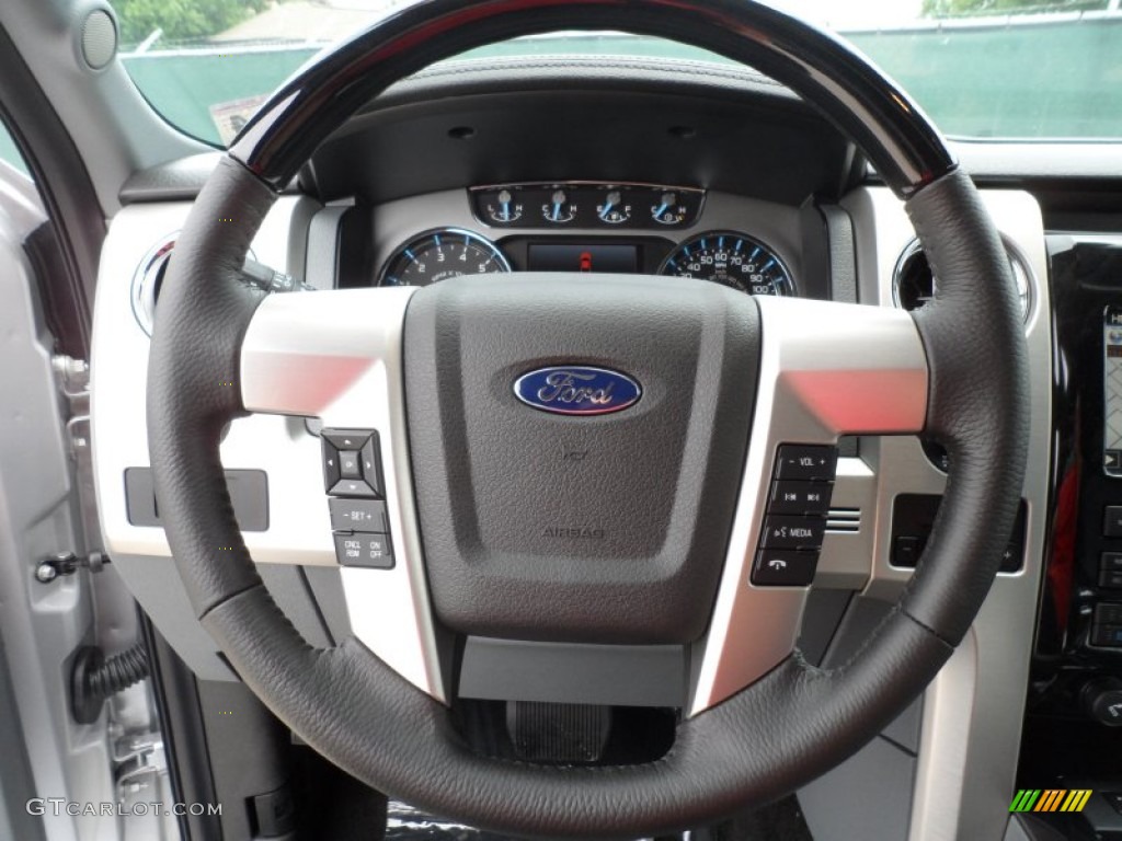 2012 Ford F150 Platinum SuperCrew 4x4 Platinum Steel Gray/Black Leather Steering Wheel Photo #65221195