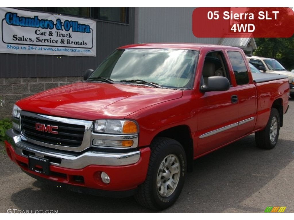 2005 Sierra 1500 SLT Extended Cab 4x4 - Fire Red / Neutral photo #1