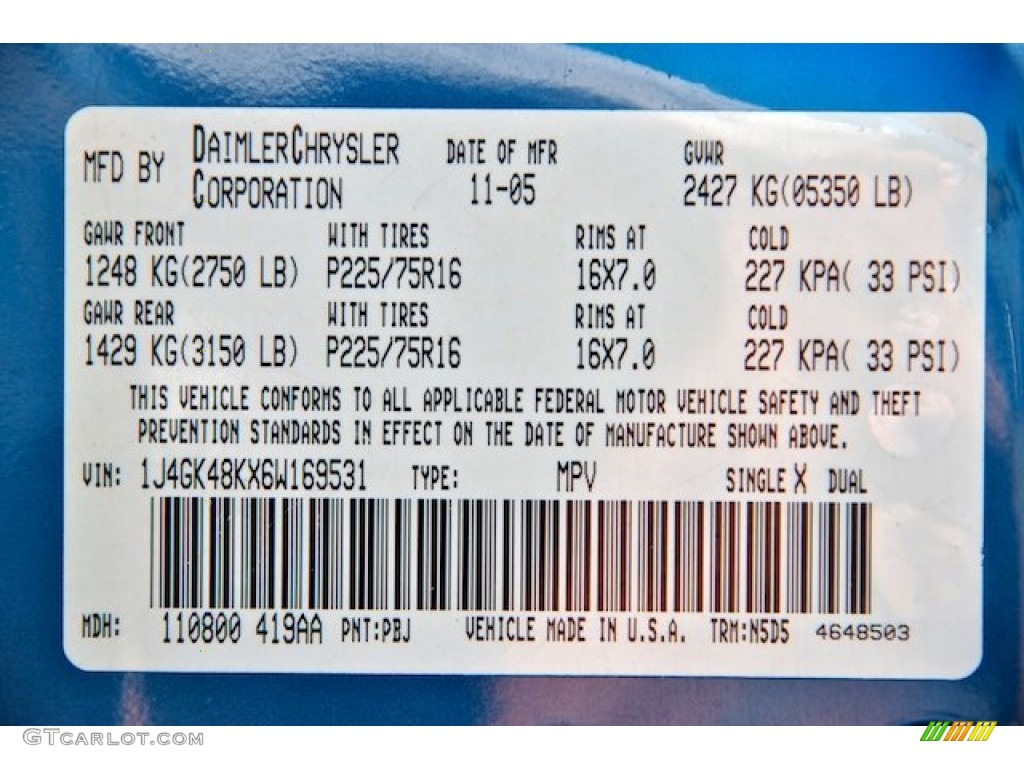 2006 Liberty Color Code PBJ for Atlantic Blue Pearl Photo #65226322