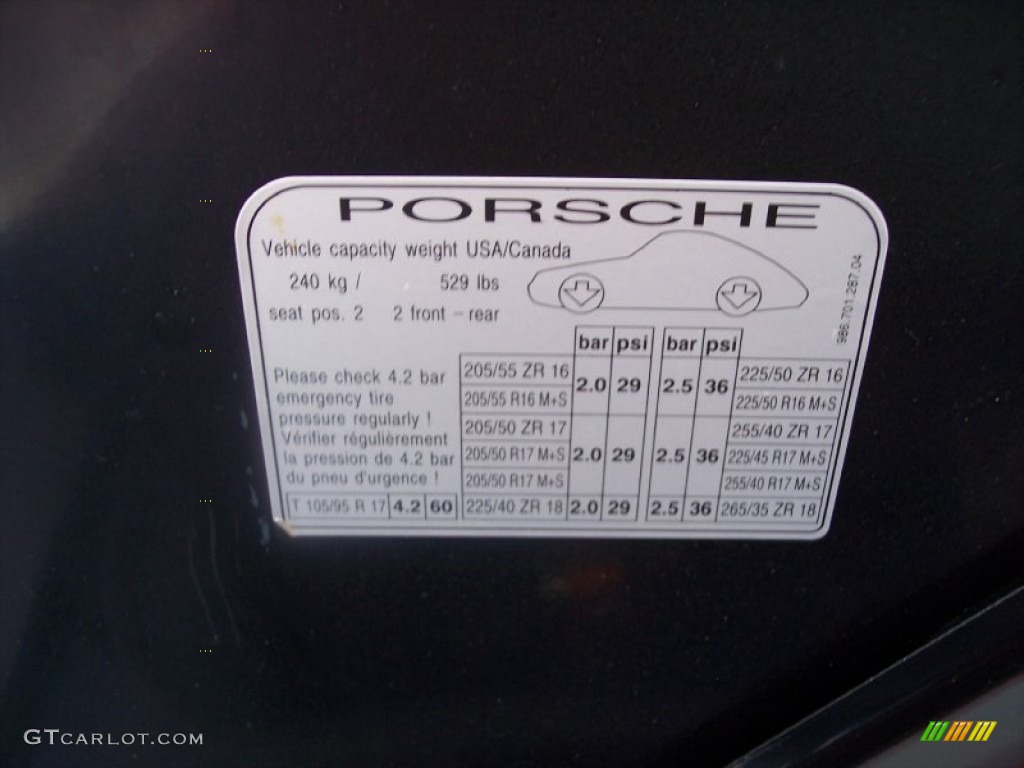 1998 Porsche Boxster Standard Boxster Model Info Tag Photo #65231706