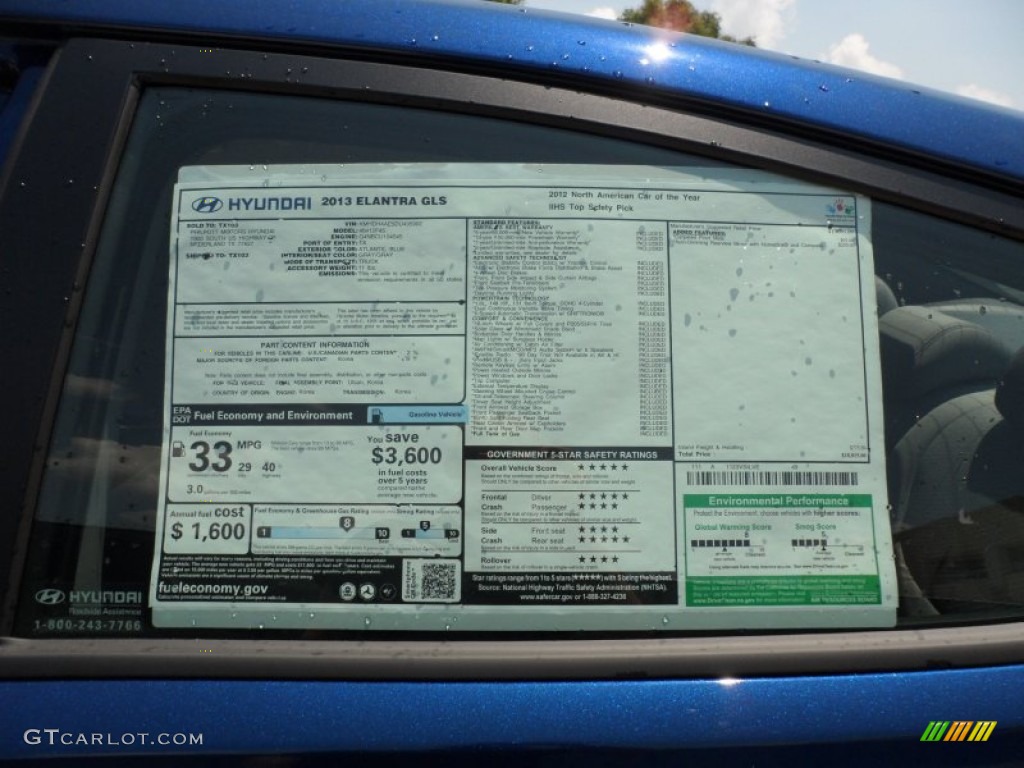 2013 Hyundai Elantra GLS Window Sticker Photo #65243657