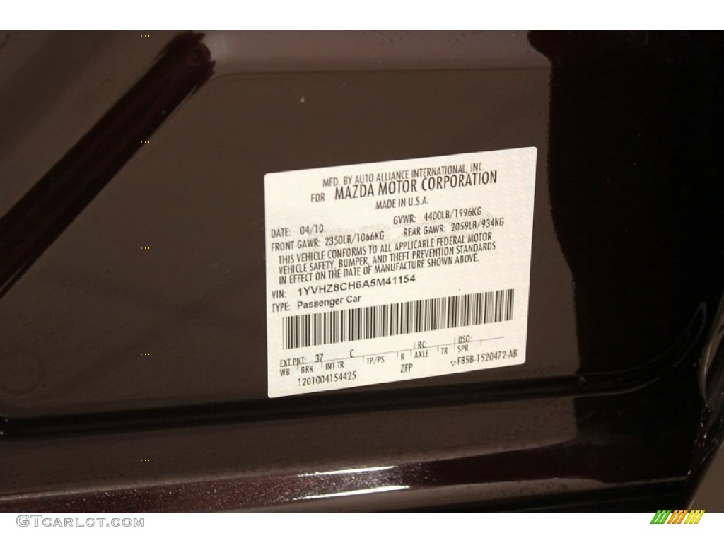 2010 MAZDA6 i Touring Sedan - Black Cherry Metallic / Black photo #26