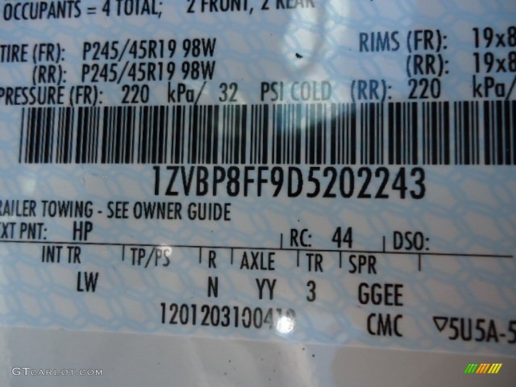 2013 Mustang Color Code HP for Performance White Photo #65276732
