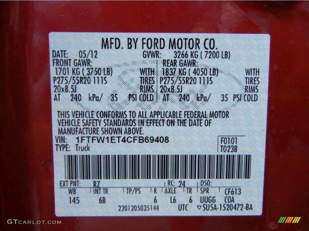 2012 F150 Color Code RZ for Red Candy Metallic Photo #65283854