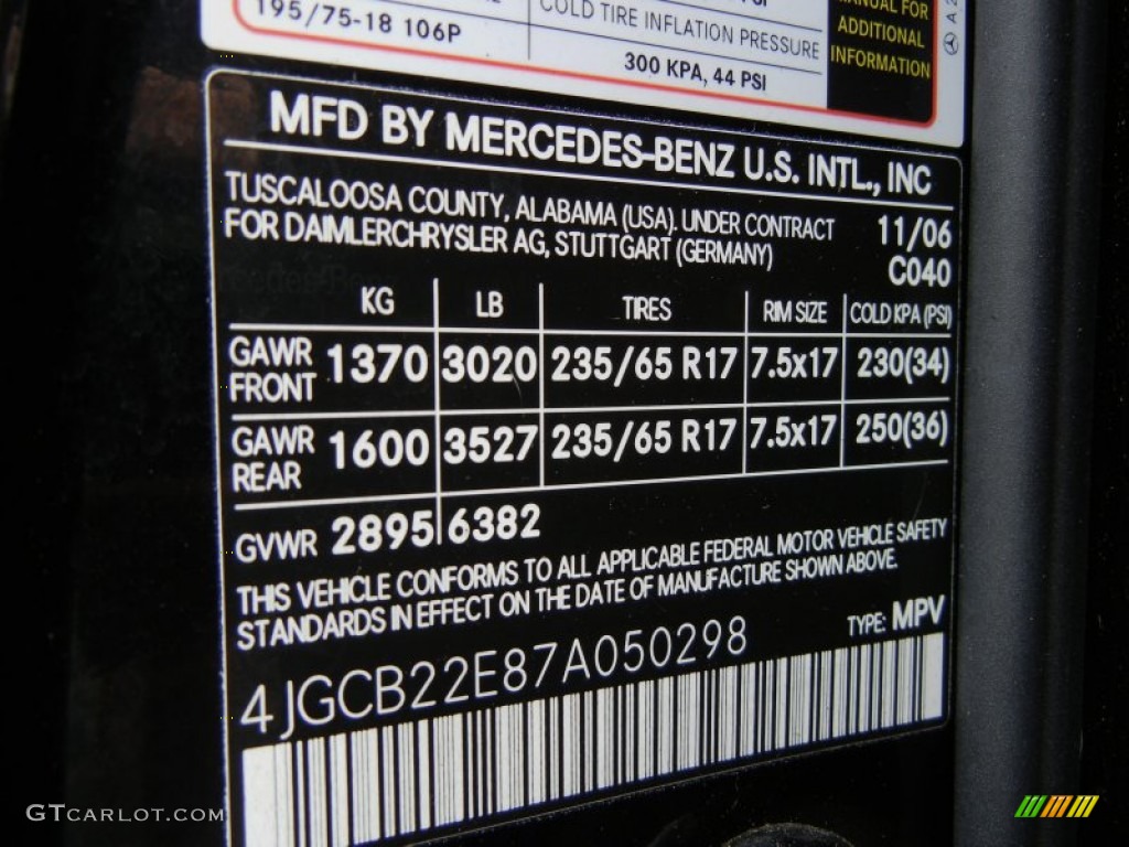 2007 Mercedes-Benz R 320 CDI 4Matic Color Code Photos