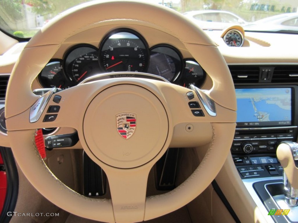 2012 Porsche New 911 Carrera Cabriolet Luxor Beige Steering Wheel Photo #65293712