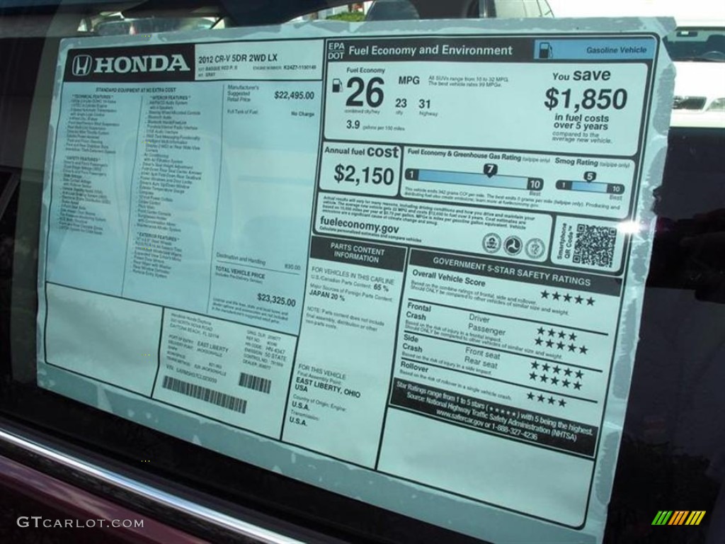 2012 Honda CR-V LX Window Sticker Photo #65296085