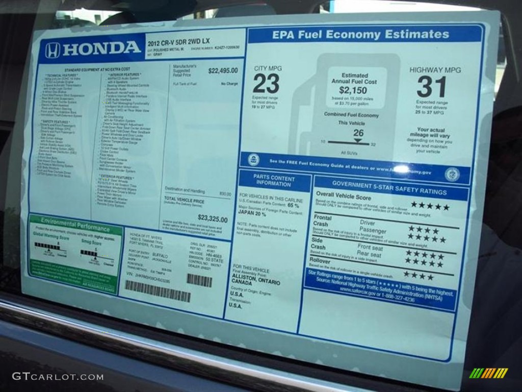 2012 CR-V LX - Polished Metal Metallic / Gray photo #9
