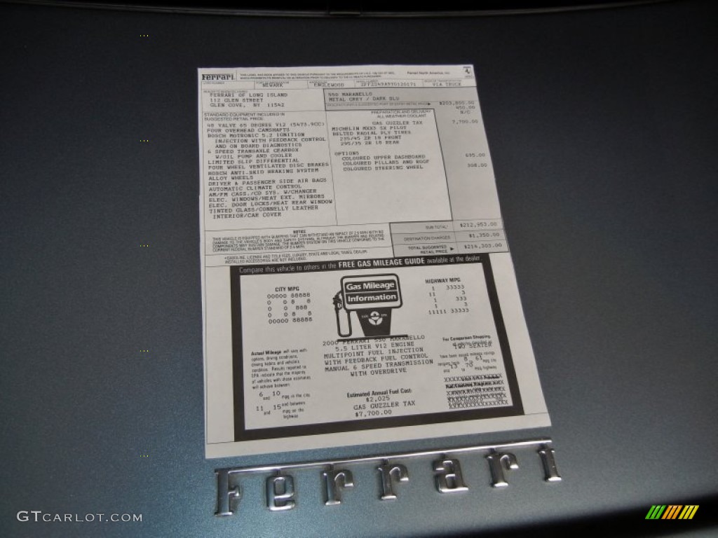 2000 Ferrari 550 Maranello Window Sticker Photo #65303957