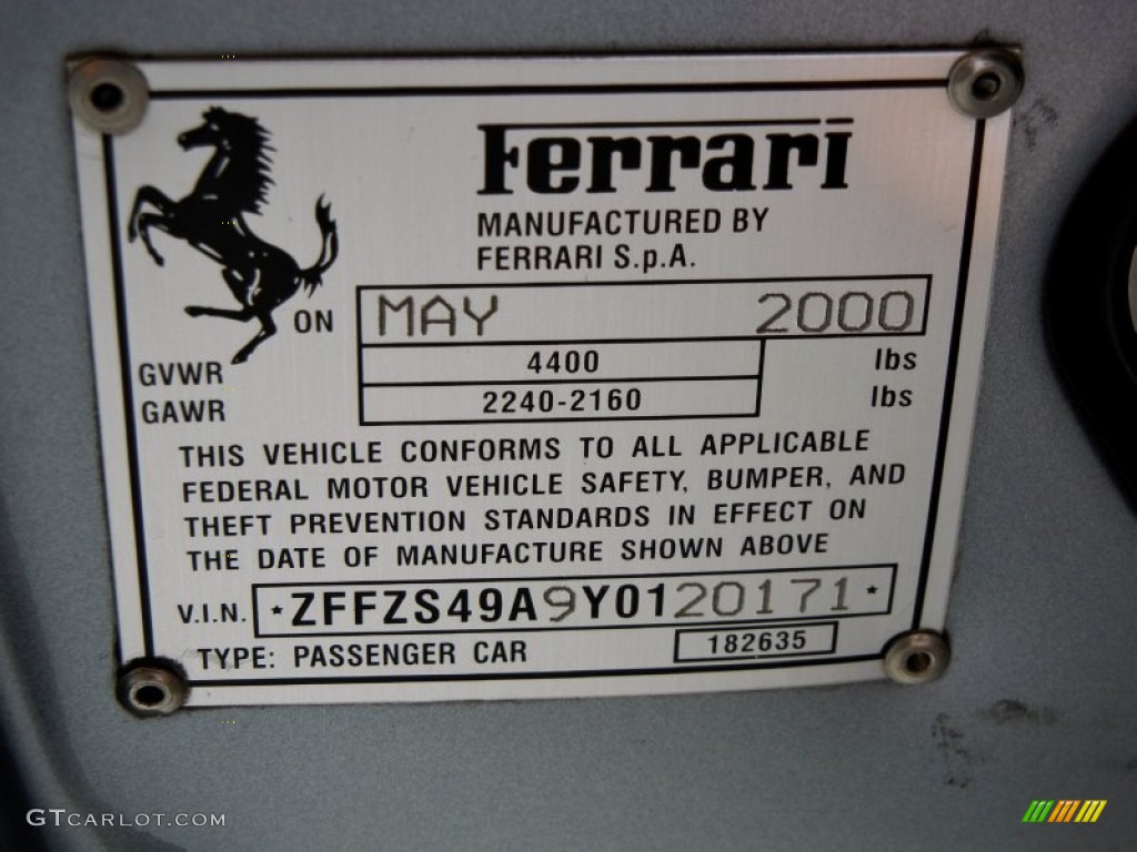 2000 Ferrari 550 Maranello Info Tag Photo #65303975