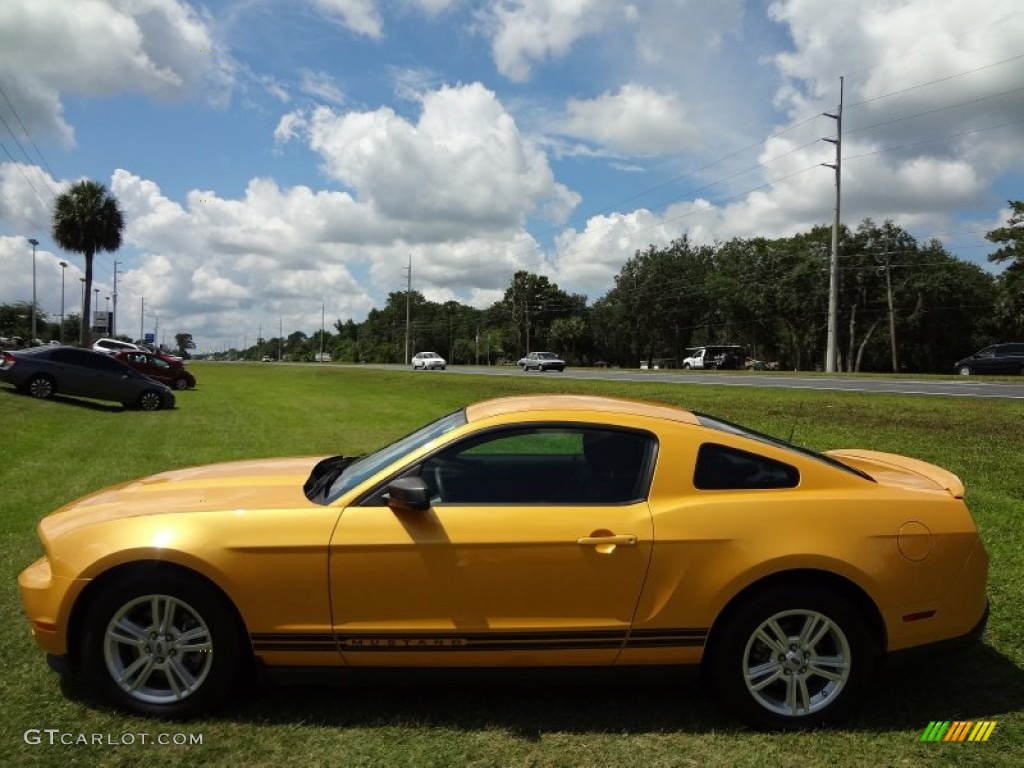 2012 Mustang V6 Coupe - Yellow Blaze Metallic Tri-Coat / Stone photo #2