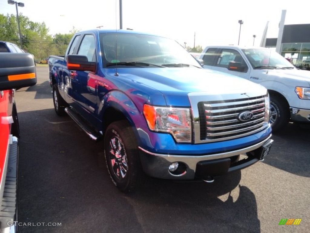 2012 F150 XLT SuperCab 4x4 - Blue Flame Metallic / Pale Adobe photo #2