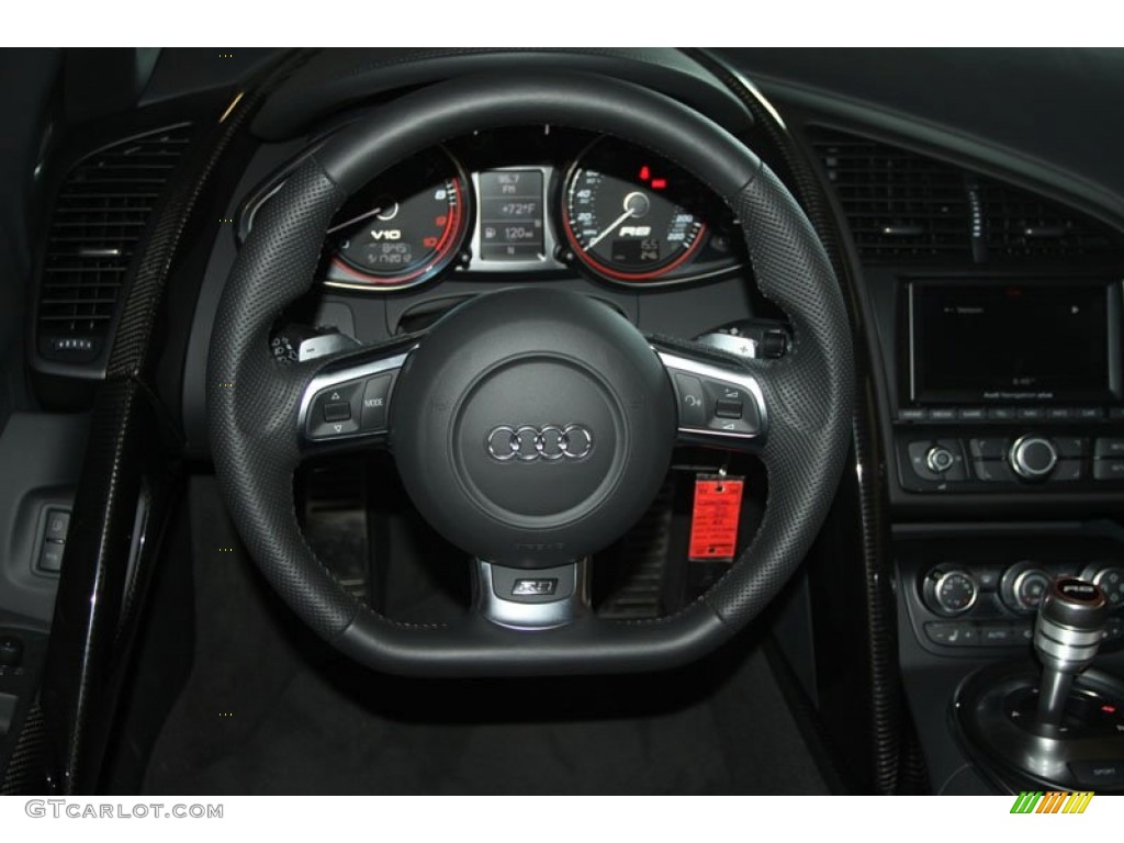2012 Audi R8 Spyder 5.2 FSI quattro Black Steering Wheel Photo #65322684