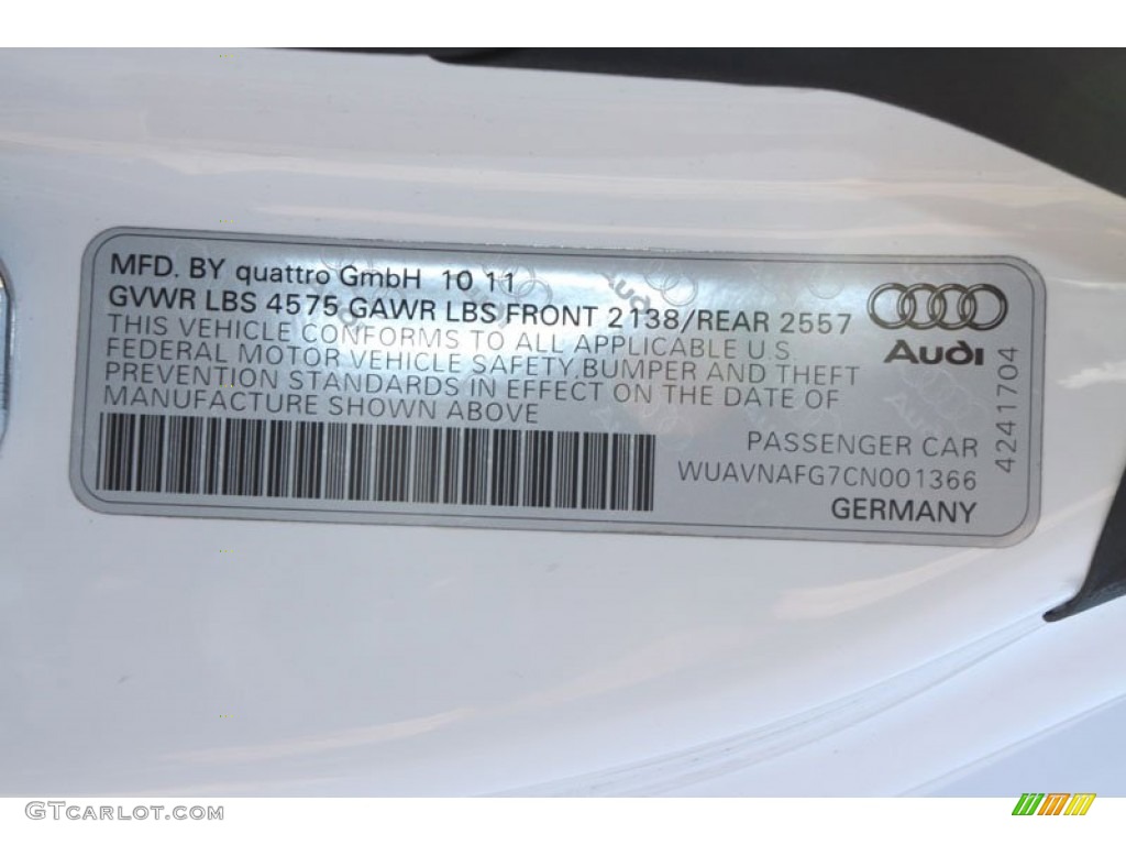 2012 Audi R8 Spyder 5.2 FSI quattro Info Tag Photo #65322794