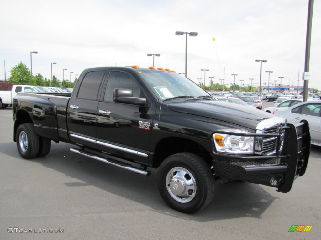 2009 Ram 3500 Laramie Quad Cab 4x4 Dually - Brilliant Black Crystal Pearl / Medium Slate Gray photo #1