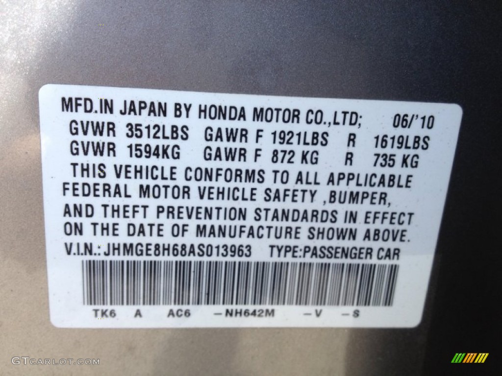 2010 Fit Color Code NH642M for Storm Silver Metallic Photo #65332431