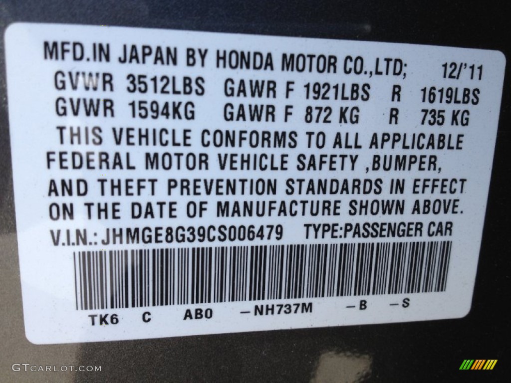 2012 Fit Color Code NH737M for Polished Metal Metallic Photo #65332674