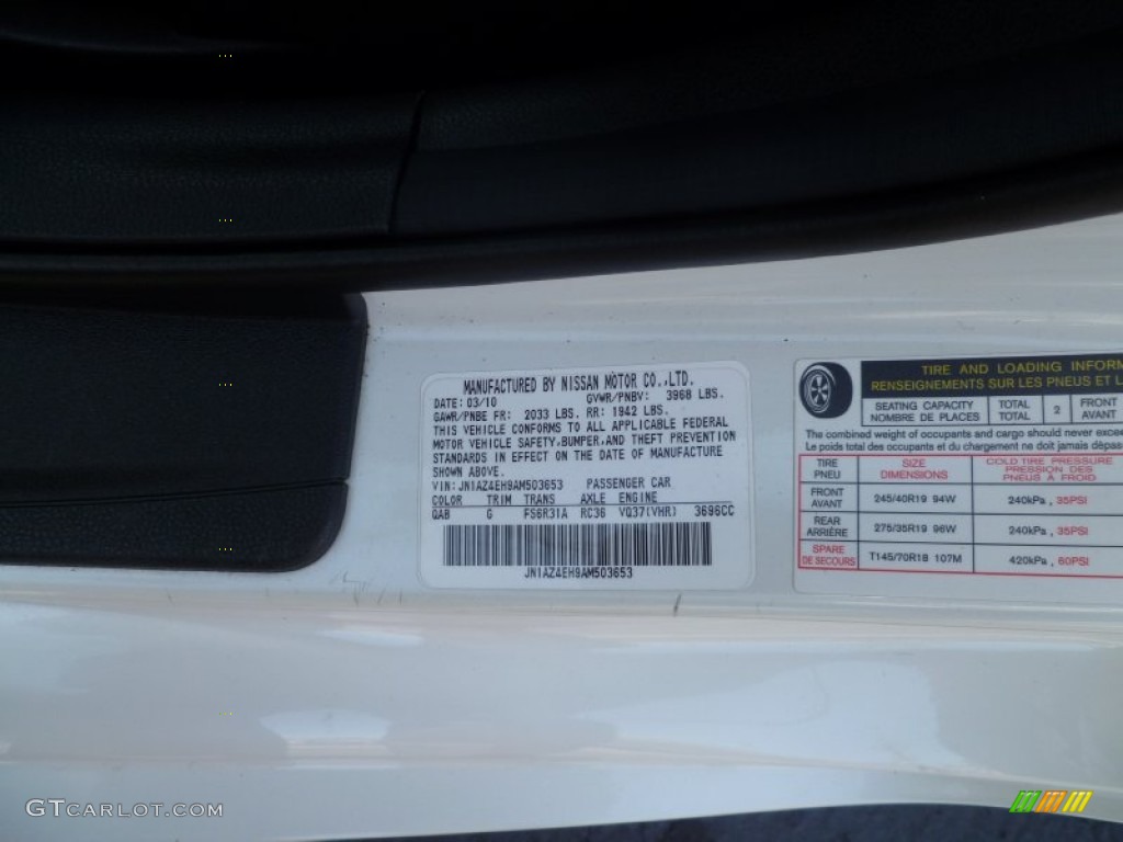 2010 370Z Coupe - Pearl White / Black Leather photo #22