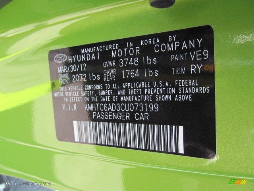 2012 Veloster Color Code VE9 for Electrolyte Green Photo #65351922