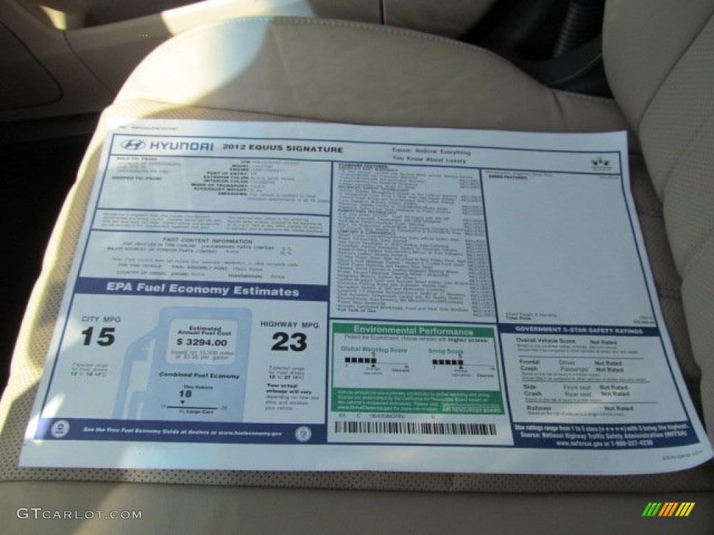 2012 Hyundai Equus Signature Window Sticker Photo #65352129